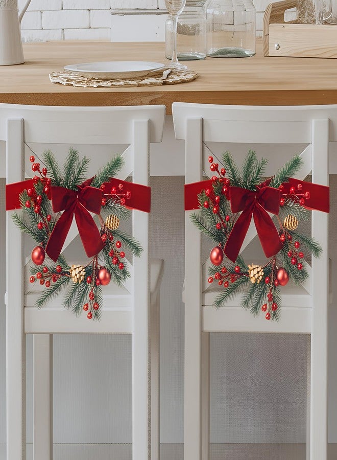 Maysing 6 Pcs 9.8" Small Christmas Wreath with Ribbon Mini Kitchen Cabinet Wreaths Christmas Red Berry Pine Bow Decorations for Xmas Chair Back, Front Door, Window, Wall Farmhouse Decor(Red) - Image 4